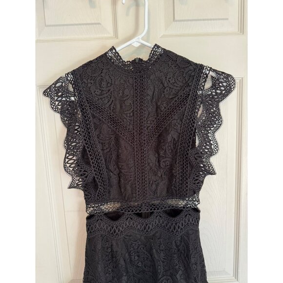 Hello Molly Black Lace Mini Dress Ruffle Cut Out Flutter Sleeves LBD NEW 2 Date - Picture 2 of 12